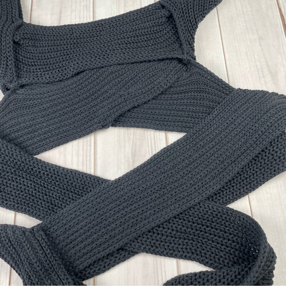 Atoir Tulip Chunky Knit Top Womens 6 Black Cropped Wrap Tie Surplice 100% Cotton - Picture 10 of 14